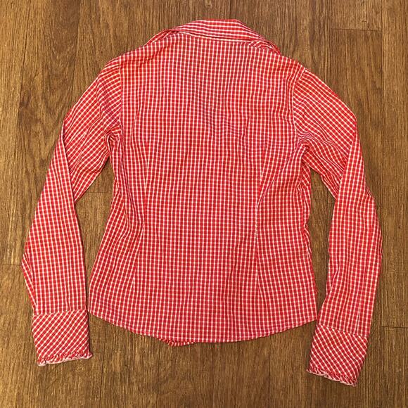 Lilly Pulitzer Red and White Gingham Plaid Long Sleeve Button Down Shirt Size 2 - Picture 11 of 15